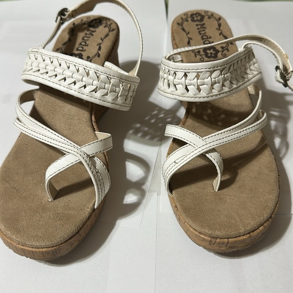 Mudd White Strappy Crochet Cork Platform Wedge Sandals - Picture 2 of 6